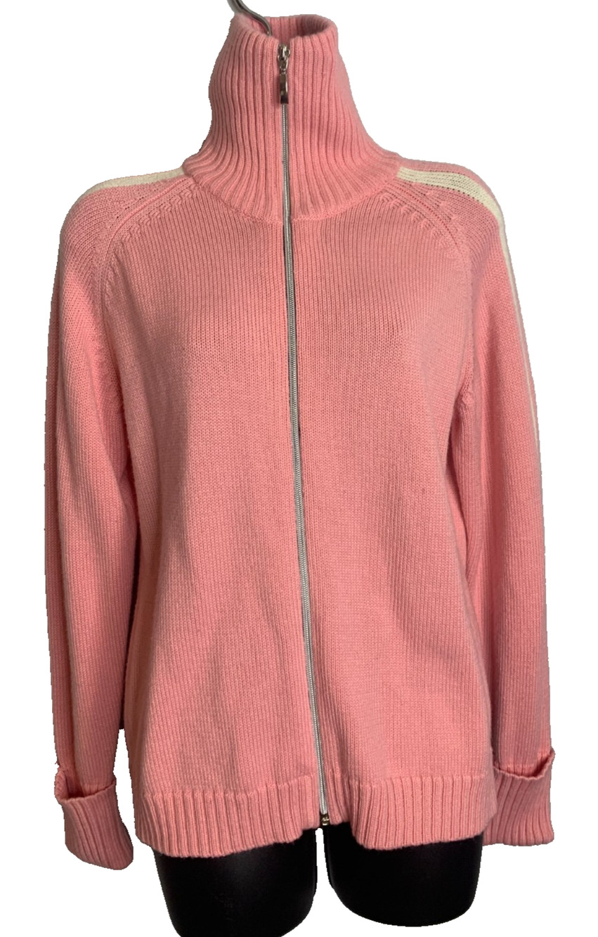 Metropolis by Couloir Women's Large Pink Acrylic Wool Full Zip Mock Neck Sweater